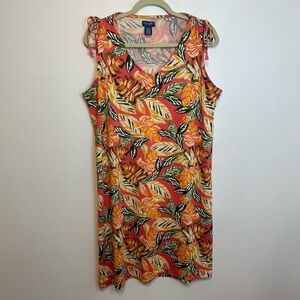 Caribbean Joe Shoulder Tie Shift Dress Sz Large L  Blush Multi Bright Tropical